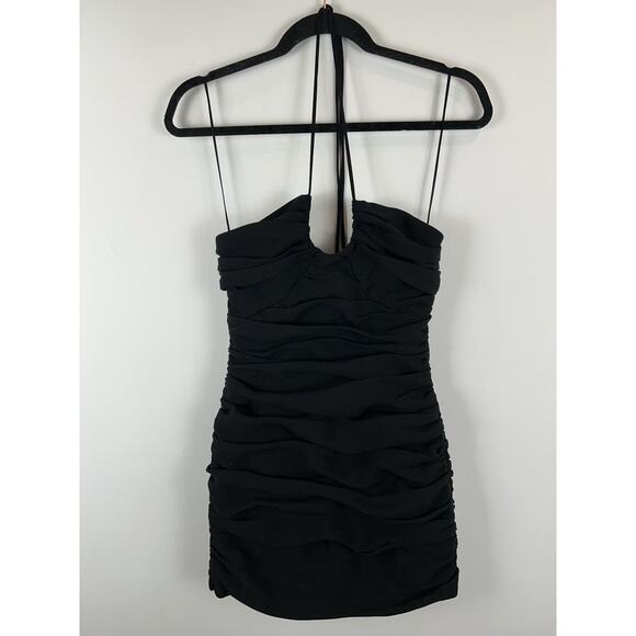Zara Ultra Mini Shirred Mini Dress Black Halter Boning Structured Small Party - Picture 1 of 7